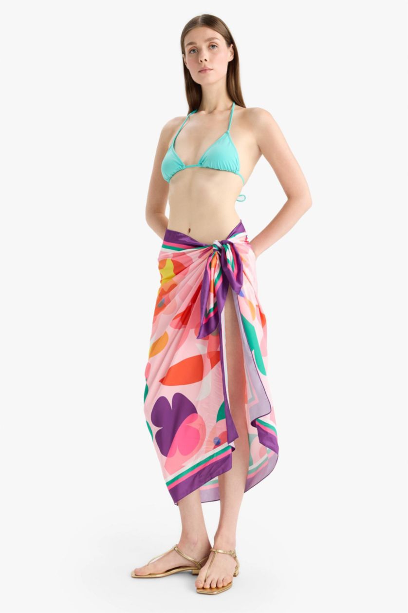 Kadın Mor Desenli Saten Pareo