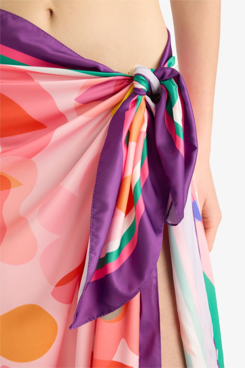 Kadın Mor Desenli Saten Pareo