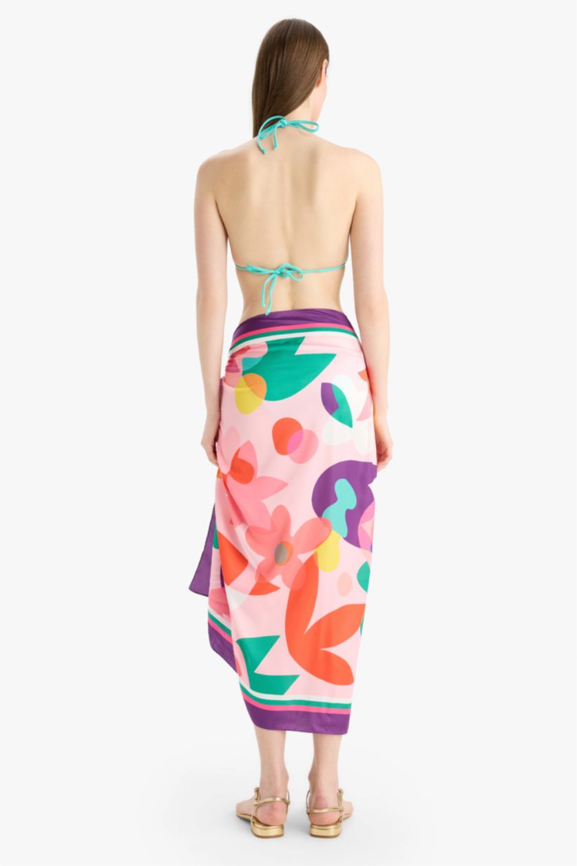 Kadın Mor Desenli Saten Pareo