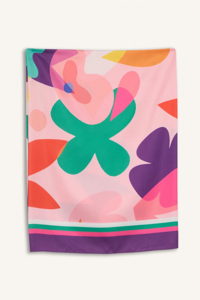 Kadın Mor Desenli Saten Pareo