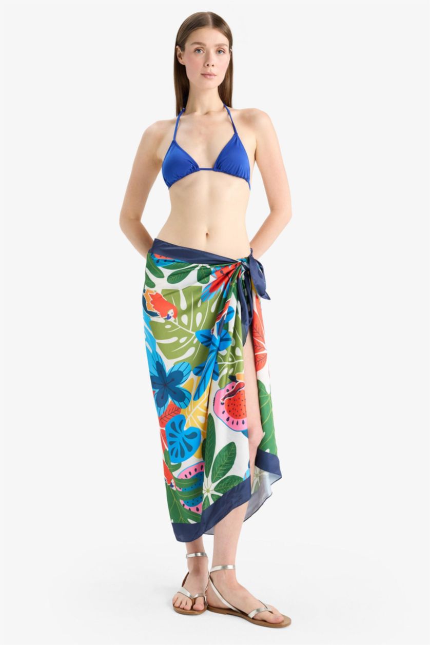 FEMME Karma Paréo en satin à motif tropical