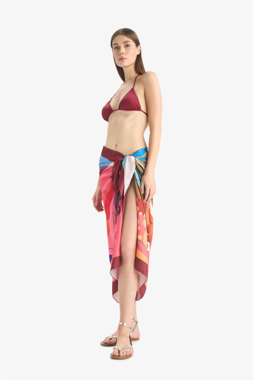 Kadın Pembe Desenli Saten Pareo