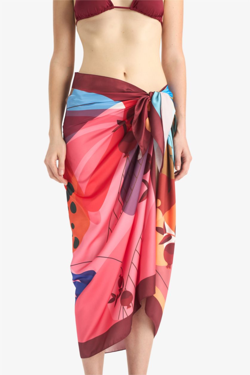 Kadın Pembe Desenli Saten Pareo