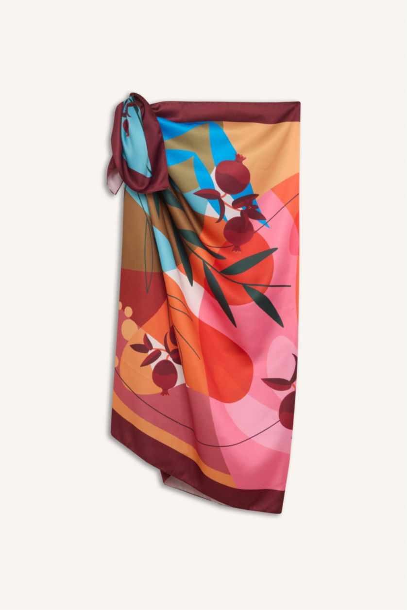 Kadın Pembe Desenli Saten Pareo