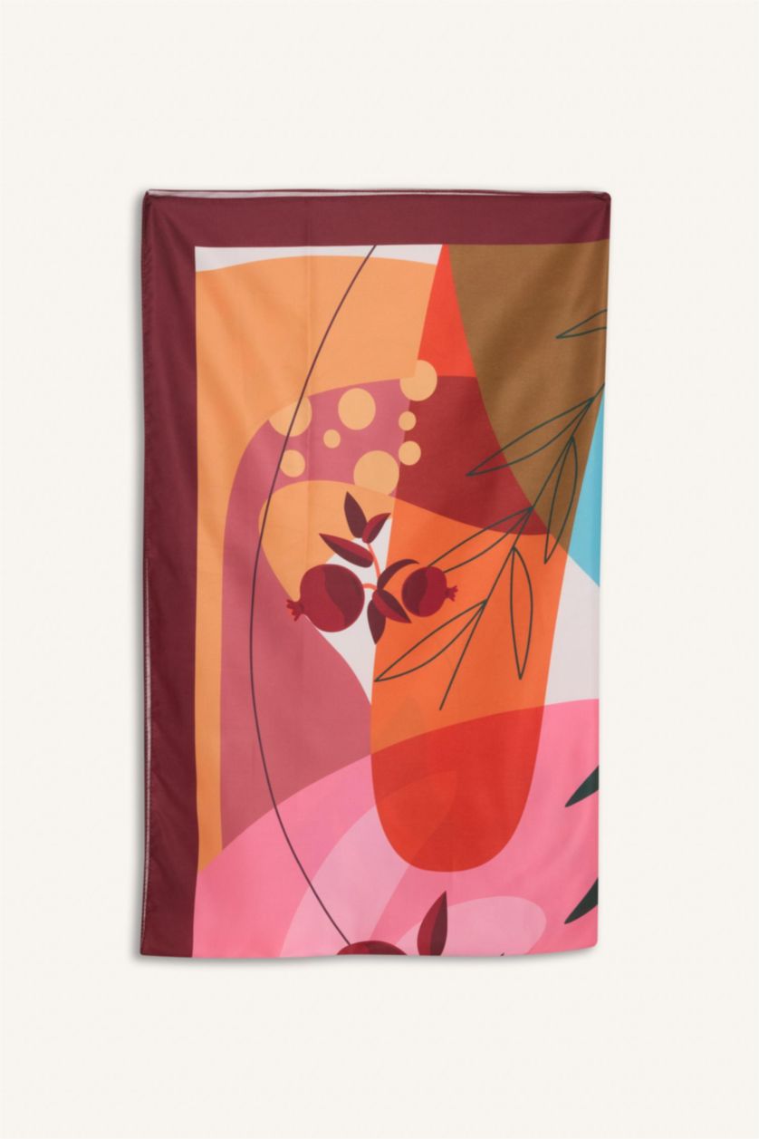 Kadın Pembe Desenli Saten Pareo