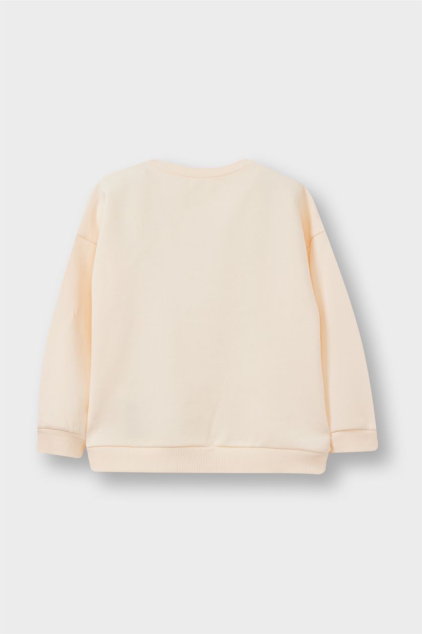 Kız Bebek Açık Mavi Kız Bebek Bisiklet Yaka Baskılı İçi Yumuşak Tüylü 2'li Sweatshirt 