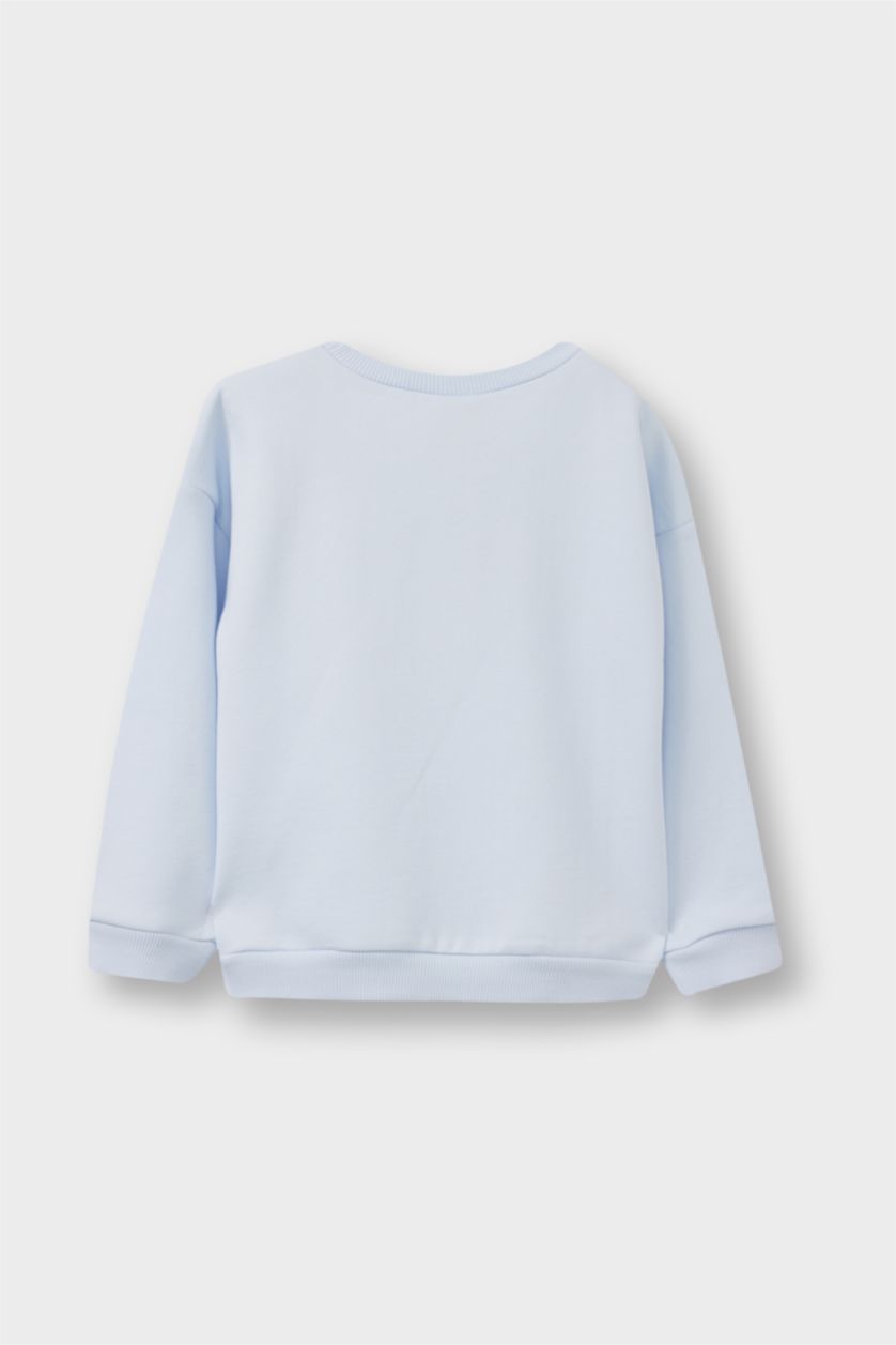 Kız Bebek Açık Mavi Kız Bebek Bisiklet Yaka Baskılı İçi Yumuşak Tüylü 2'li Sweatshirt 