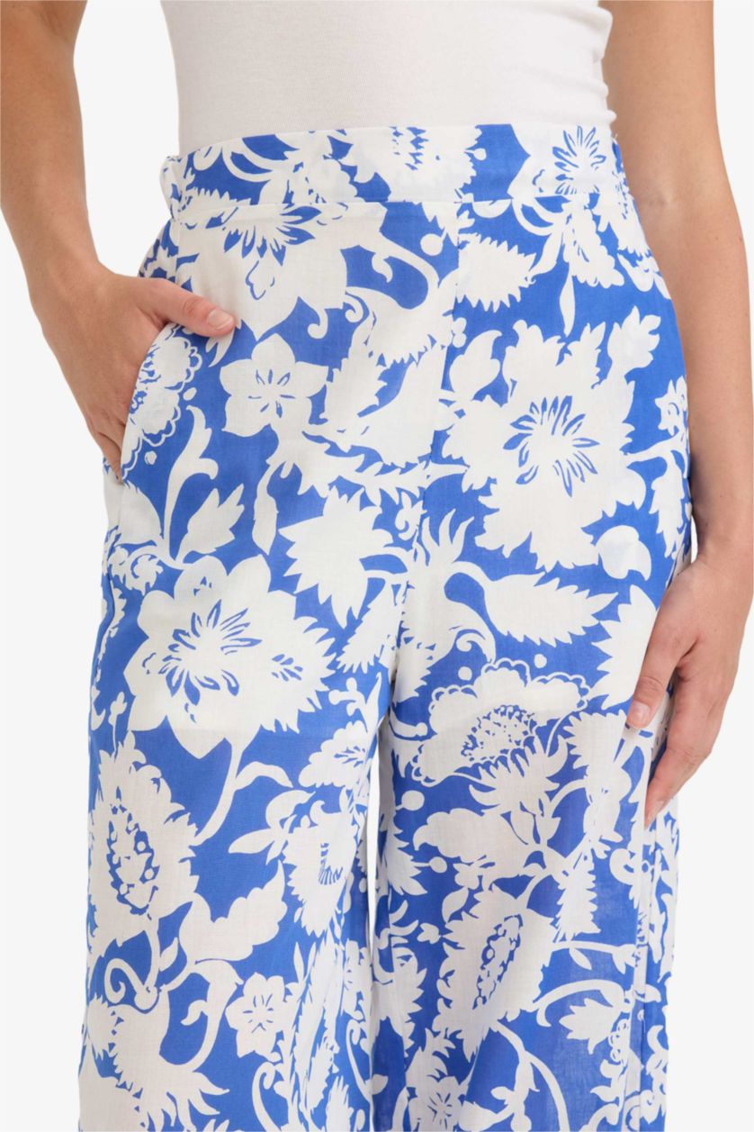 Женщины Саксонский синий Палласо брюки с рисунком из вуали с высокой талией и широкими штанинами