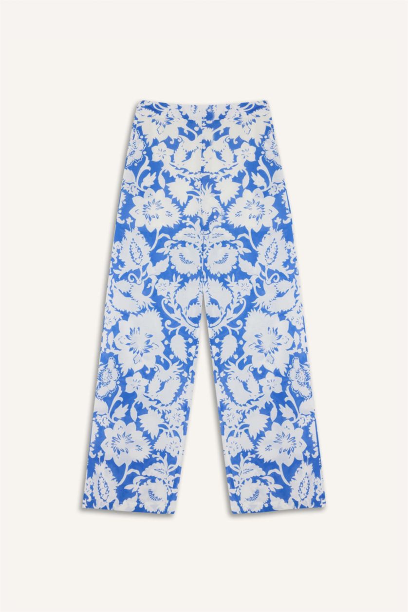 Женщины Саксонский синий Палласо брюки с рисунком из вуали с высокой талией и широкими штанинами