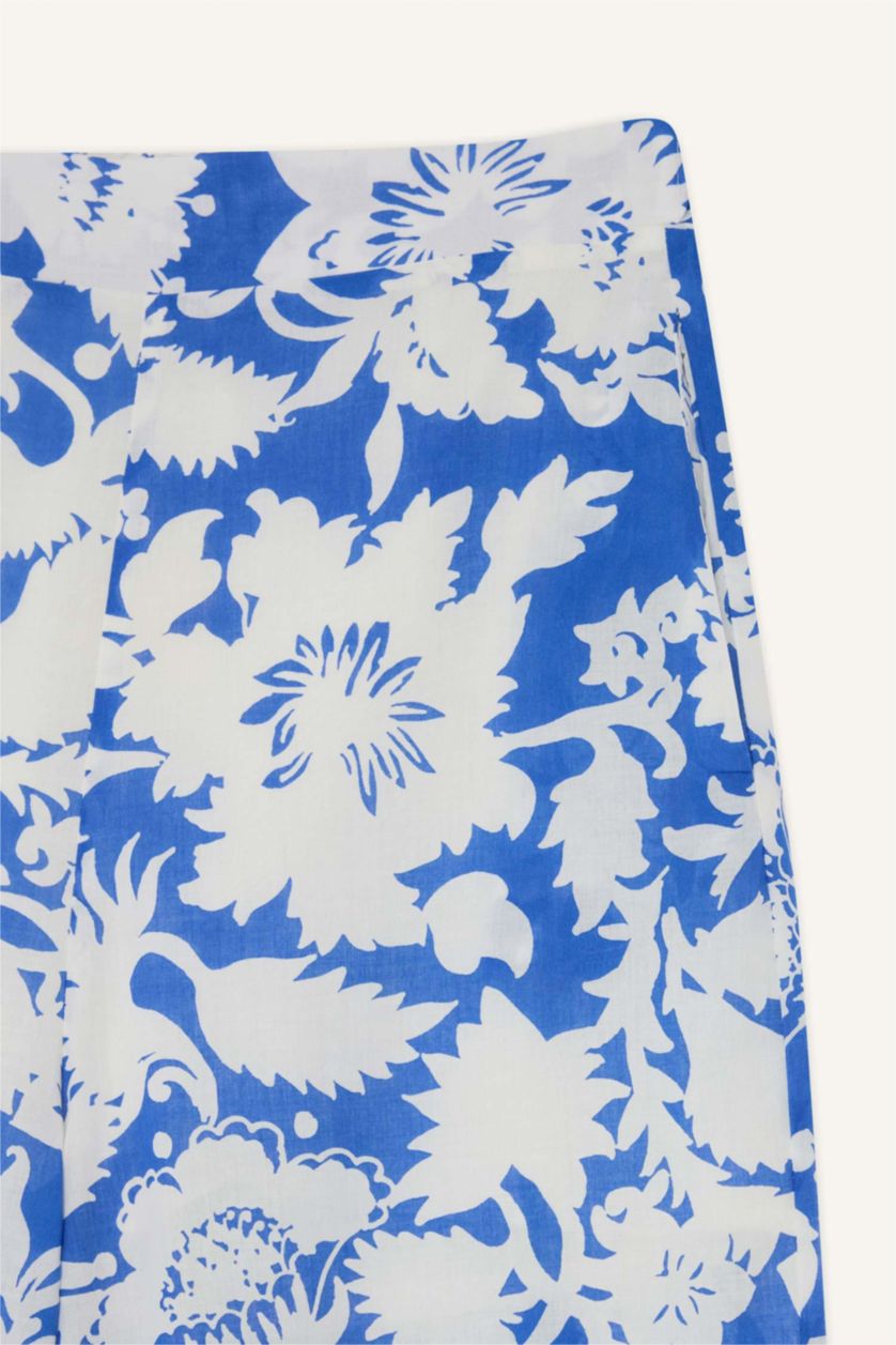 Женщины Саксонский синий Палласо брюки с рисунком из вуали с высокой талией и широкими штанинами