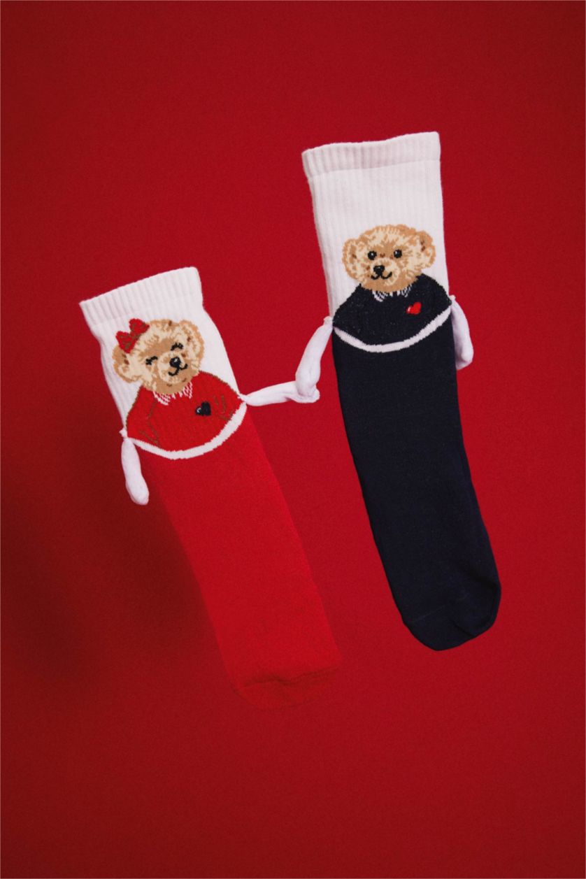 Kadın Kırmızı Pamuklu Eğlenceli Çoraplar