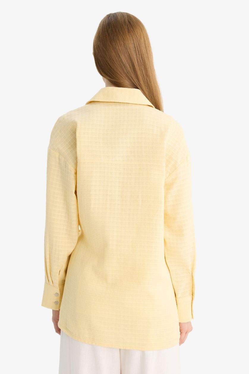 Kadın Sarı Relax Fıt Müslin Uzun Kollu Tunik