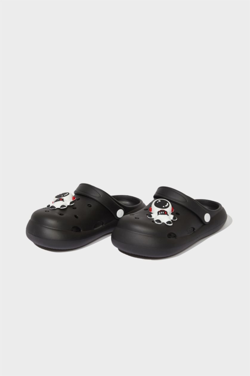 Erkek Çocuk - Genç Erkek Siyah Yüksek Taban Terlik Erkek Çocuk