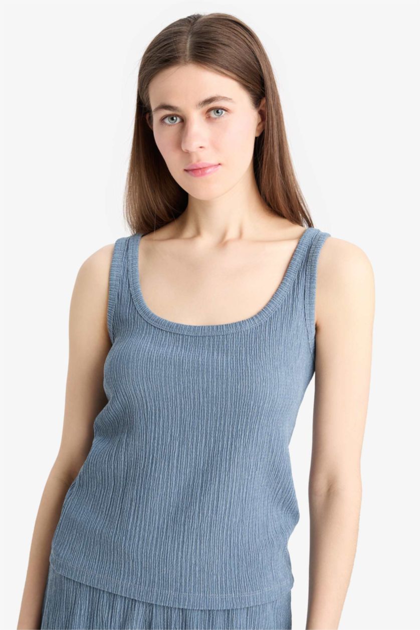 Kadın Mavi Regular Fit 2'li Takım Bürümcük Atlet Şort