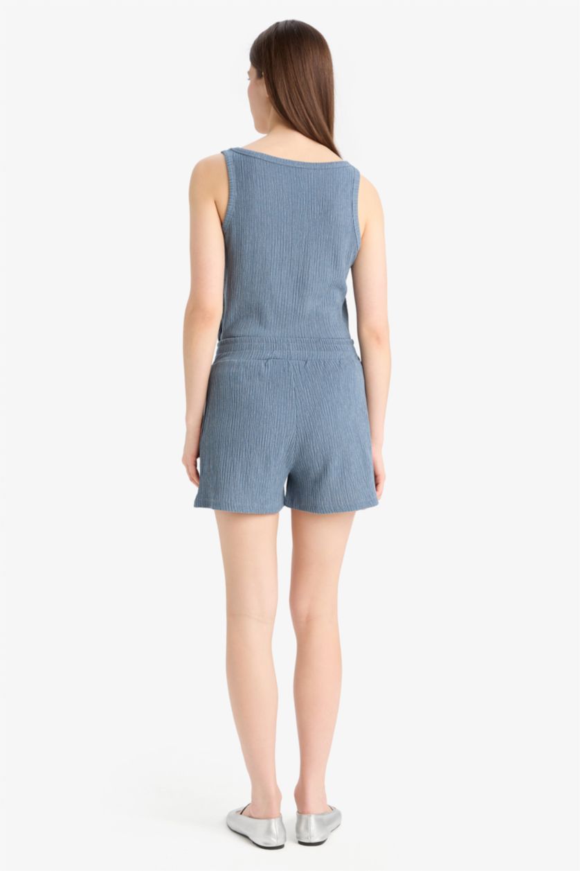 Kadın Mavi Regular Fit 2'li Takım Bürümcük Atlet Şort