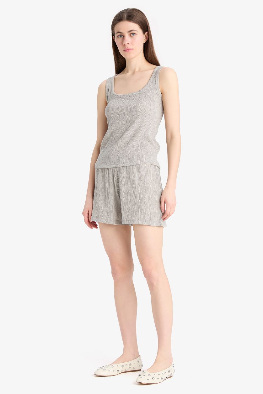 Kadın Gri Regular Fit 2'li Takım Bürümcük Atlet Şort