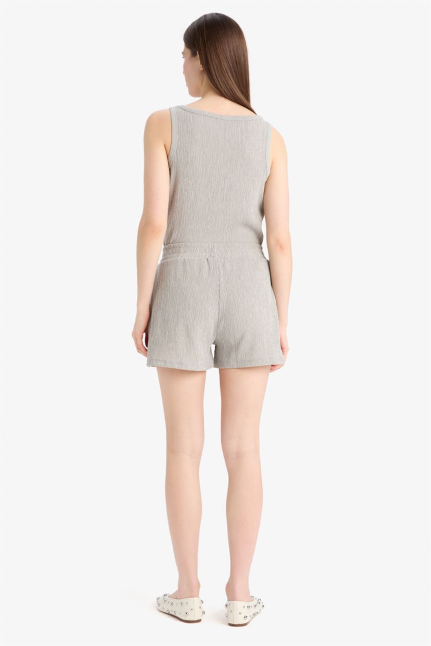 Kadın Gri Regular Fit 2'li Takım Bürümcük Atlet Şort