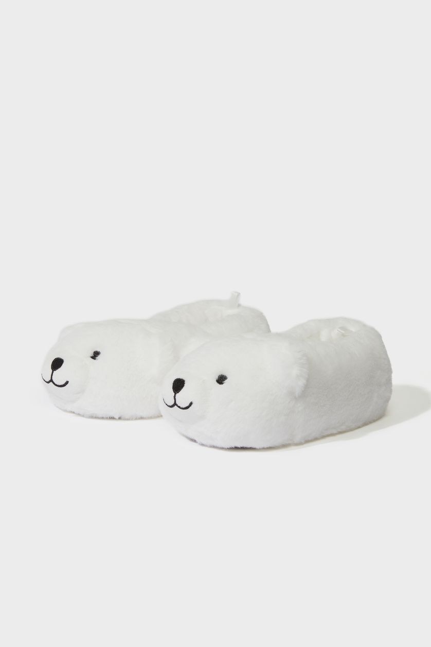 Девочки и подростки Белый Детские тапочки с плоской подошвой с тематикой медведя