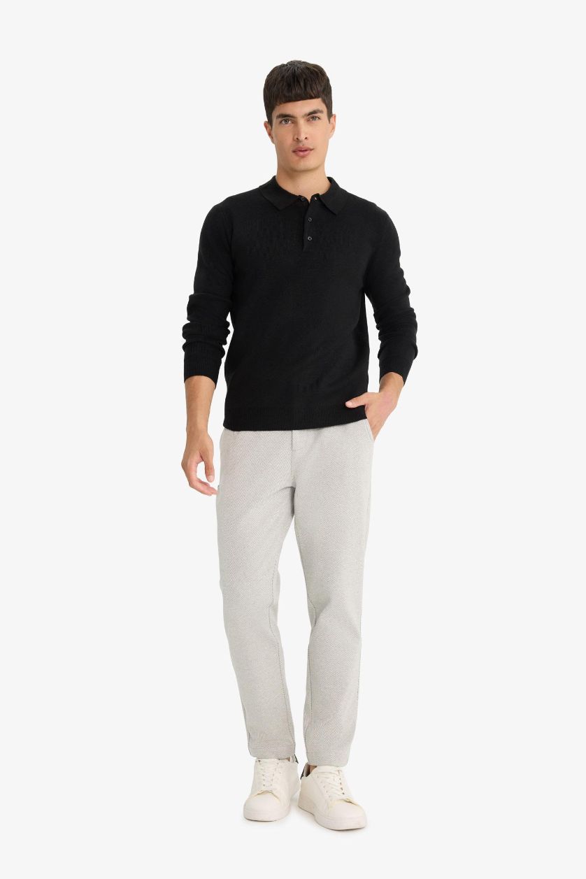 Man Black Standard Fit Polo Collar Knitwear Pullover