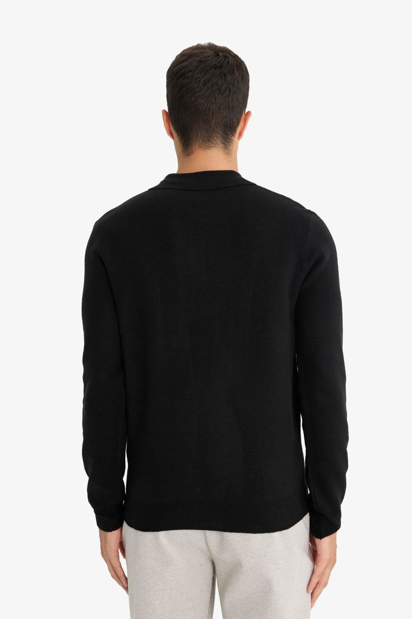 Man Black Standard Fit Polo Collar Knitwear Pullover