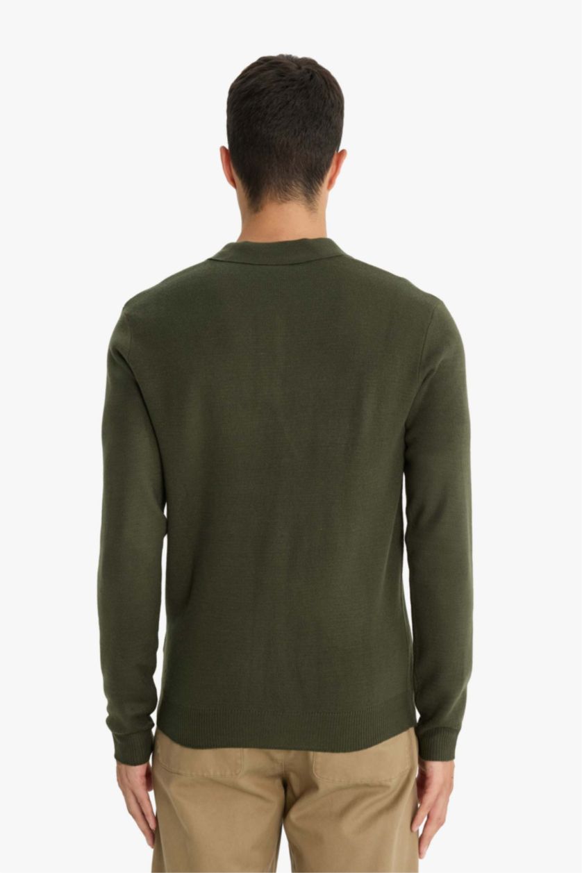 رجال كاكي داكن بلوز تريكو قصة عادية بياقة بولو