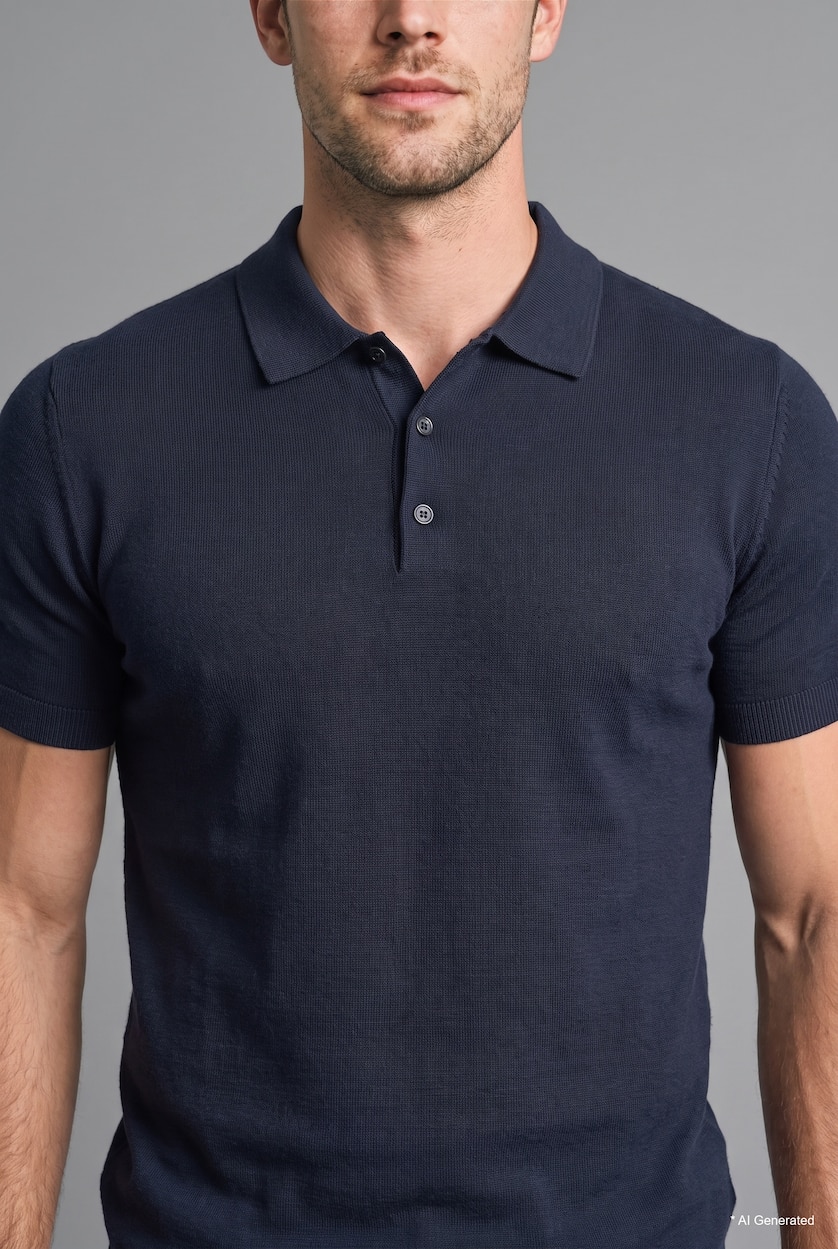 Man NAVY Standard Fit Knitted Polo Collar Sweater