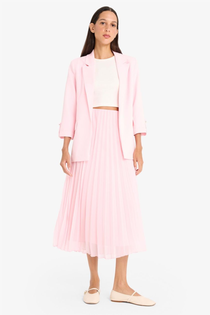 Woman Light Pink A Line Chiffon Normal Waist Midi Skirt