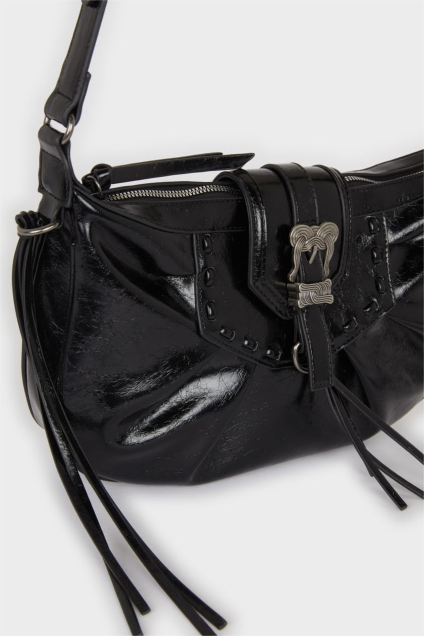 Әйелдерге қара Әйелдерге полиуретан иық сөмкесі