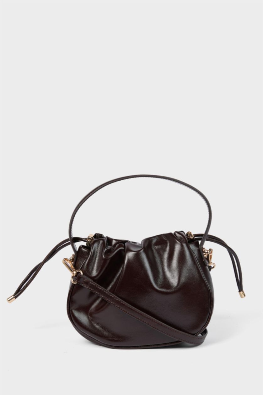 Women Dark Brown Faux Leather Crossbody Bag
