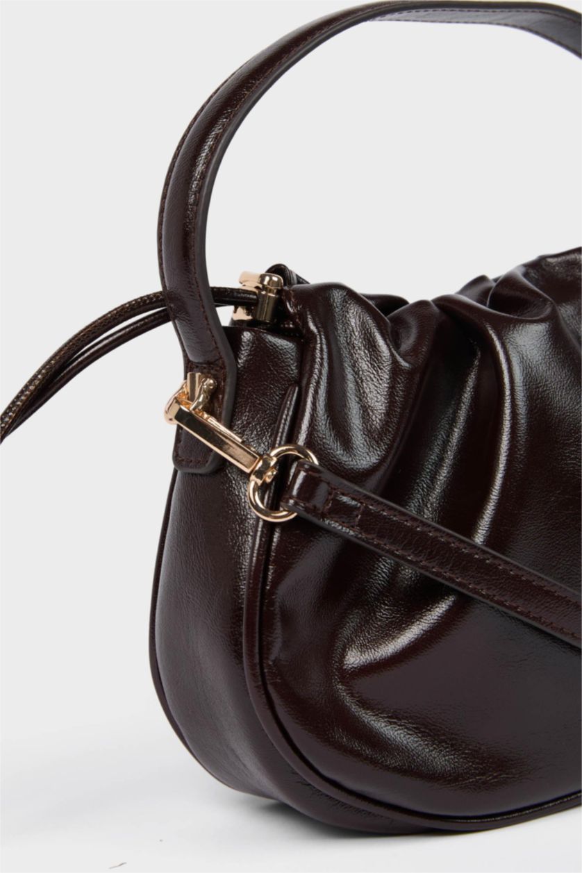 Women Dark Brown Faux Leather Crossbody Bag
