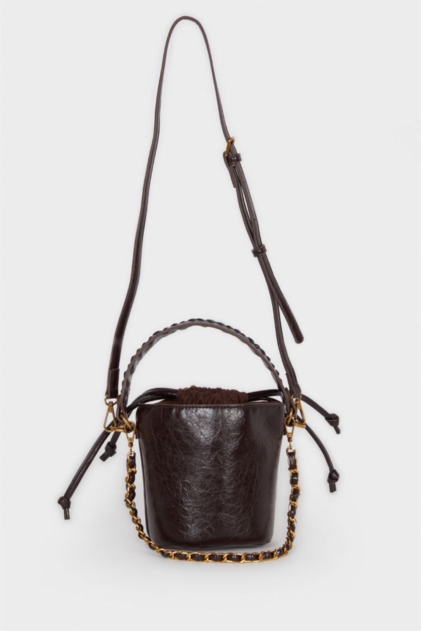 Woman Brown Faux Leather Crossbody Bag