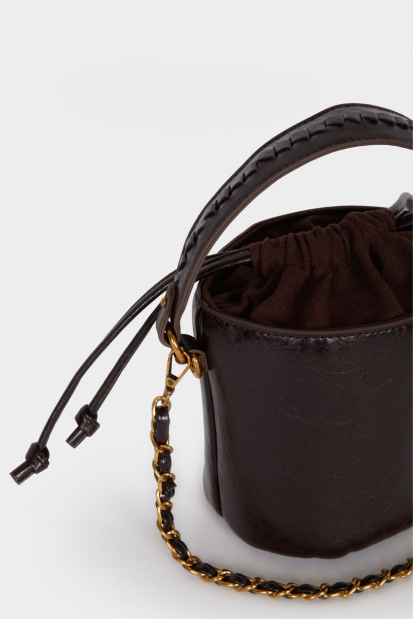 Woman Brown Faux Leather Crossbody Bag