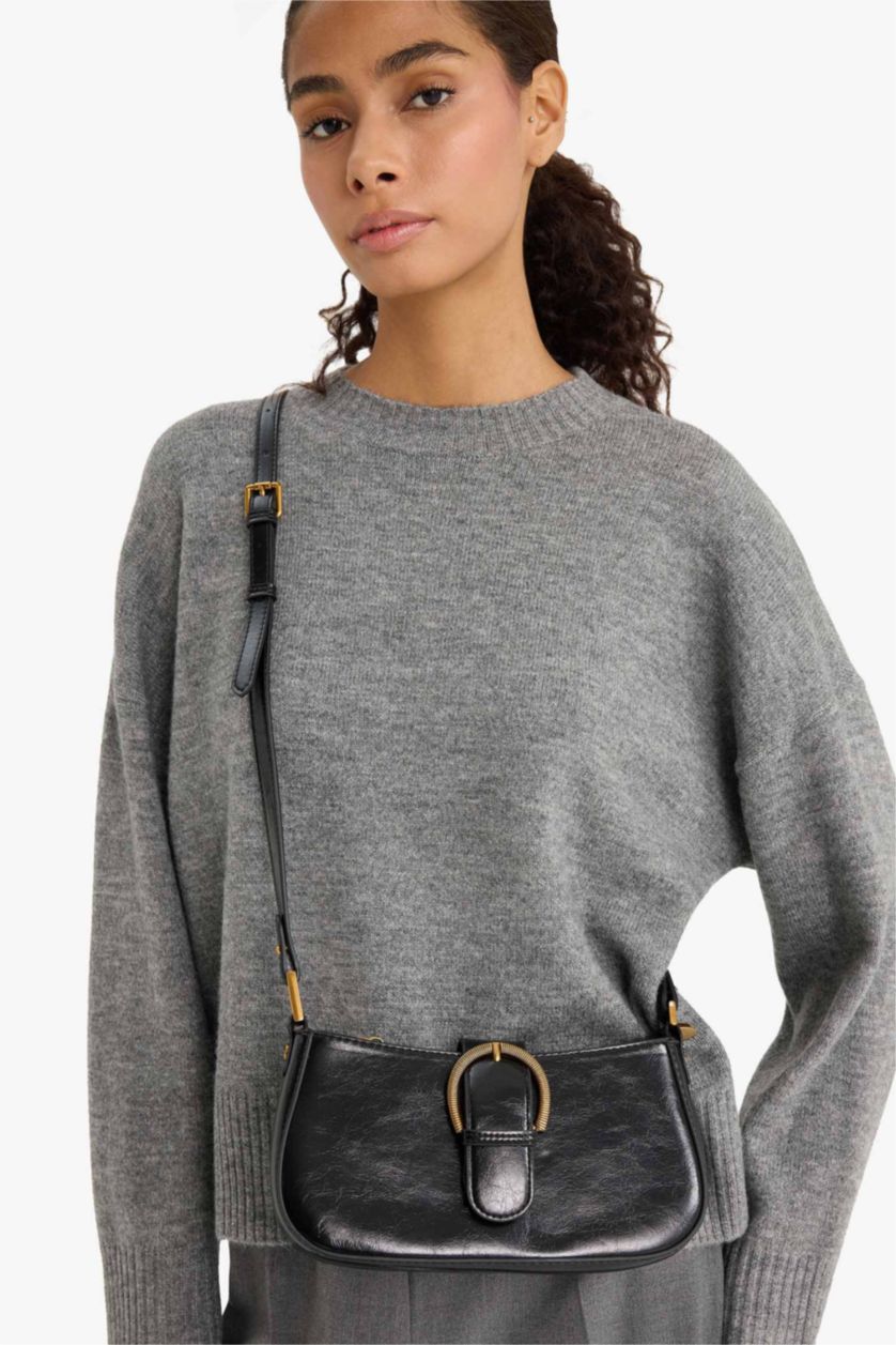 Women Black Faux Leather Crossbody Bag