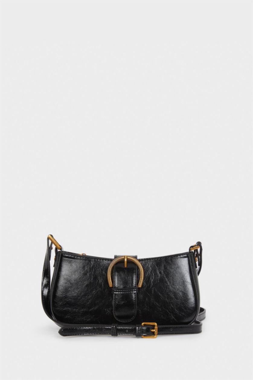 Women Black Faux Leather Crossbody Bag