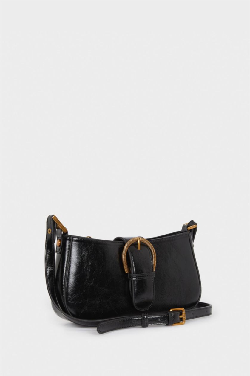 Women Black Faux Leather Crossbody Bag