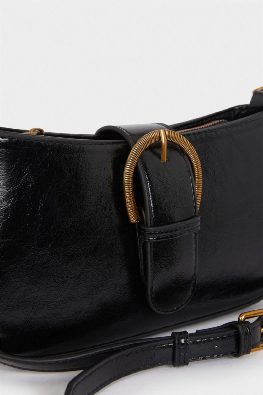 Women Black Faux Leather Crossbody Bag