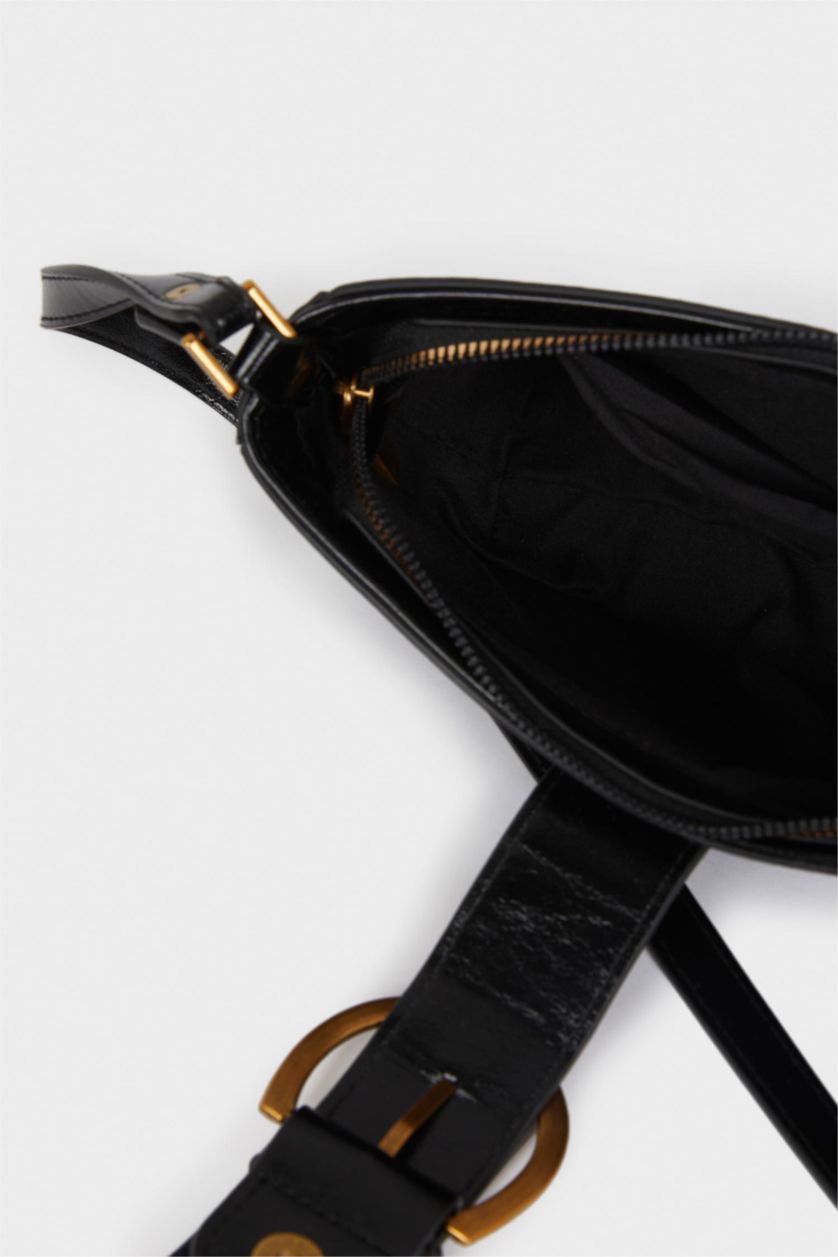 Women Black Faux Leather Crossbody Bag