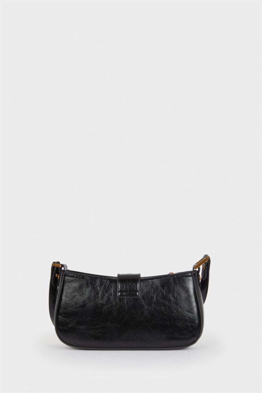 Women Black Faux Leather Crossbody Bag