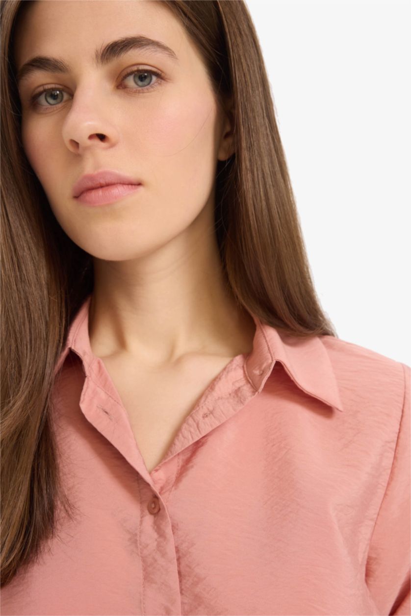 Kadın Gülkurusu Regular Fit Basic Düz Uzun Kollu Gömlek