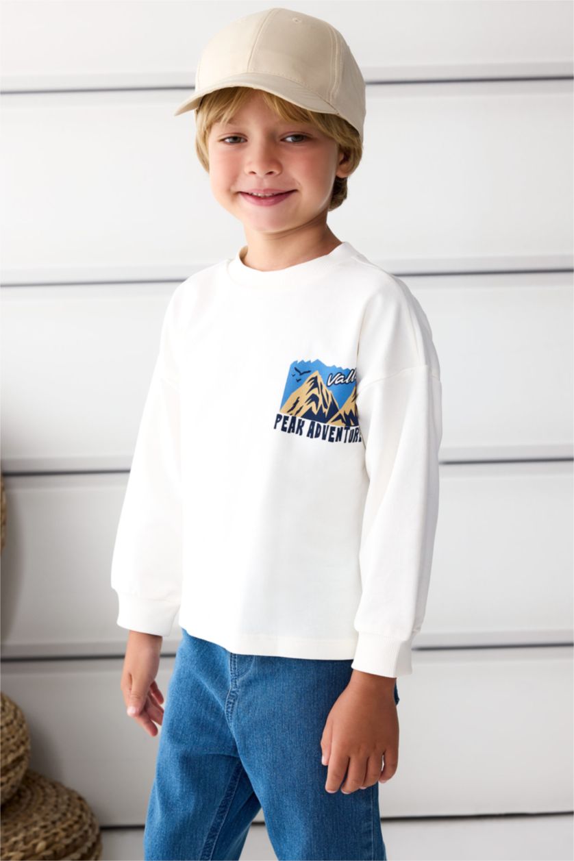 Erkek Bebek Ekru Erkek Bebek 2'li Takım Baskılı Sweatshirt Kargo Cepli Pantolon