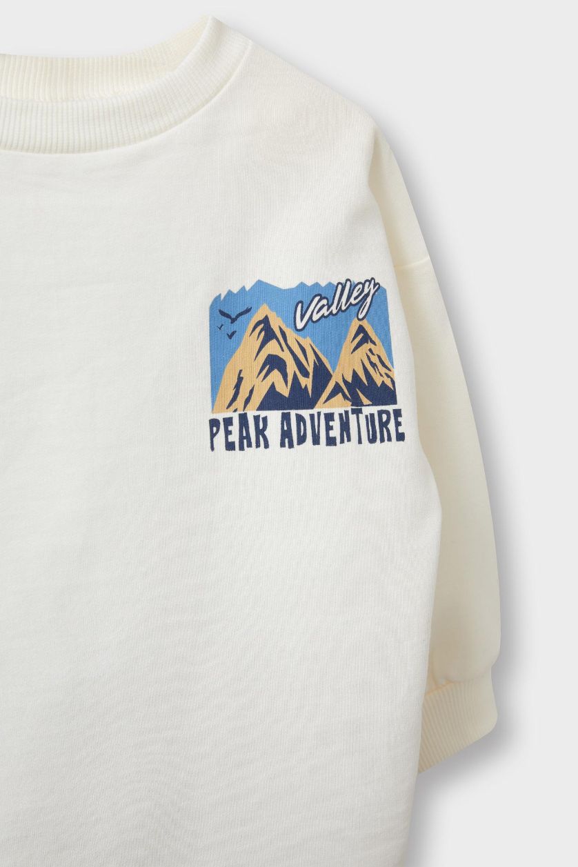 Erkek Bebek Ekru Erkek Bebek 2'li Takım Baskılı Sweatshirt Kargo Cepli Pantolon