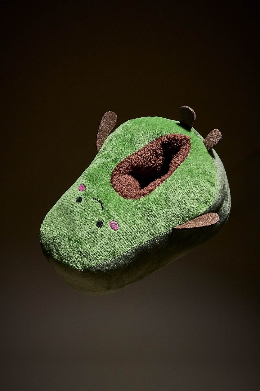 Kadın Yeşil Kadın Avokado Temalı Düz Taban Panduf