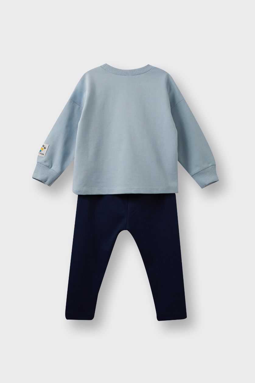 طفل صغير أزرق سيت بيبي ولادي سويت شيرت وبنطرون بجامة - قطعتين