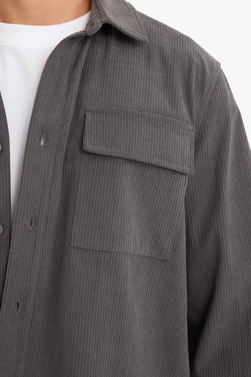 Man Anthracite Regular Fit Corduroy Long Sleeve Shirt