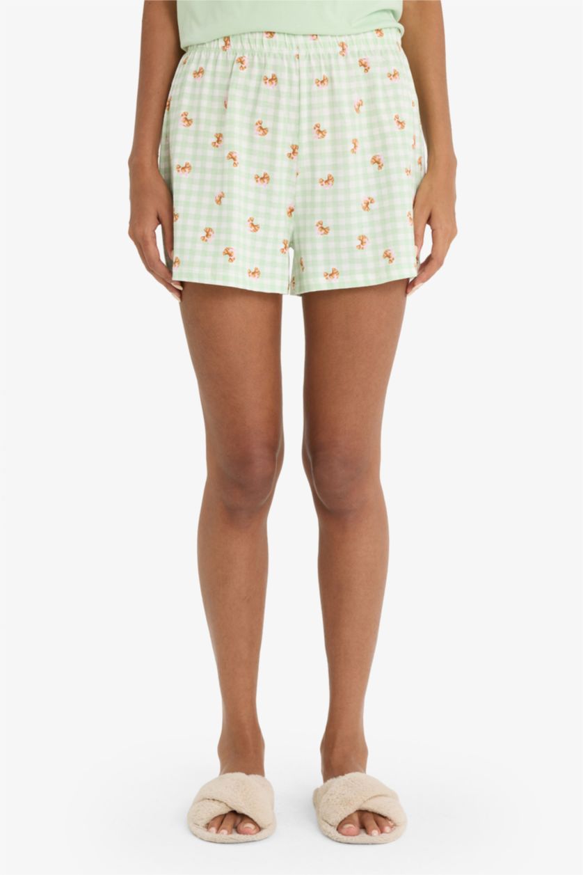 Kadın Mint Regular Fit Pijama Takımı Kolsuz Baskılı Üst Beli Lastikli Şort