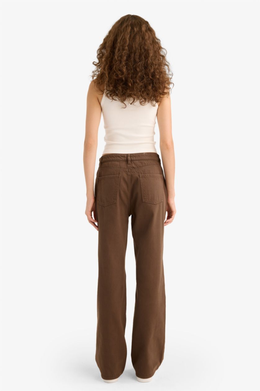 Женщины Коричневый Габардиновые брюки Straight Fit с нормальной талией и стандартной длиной