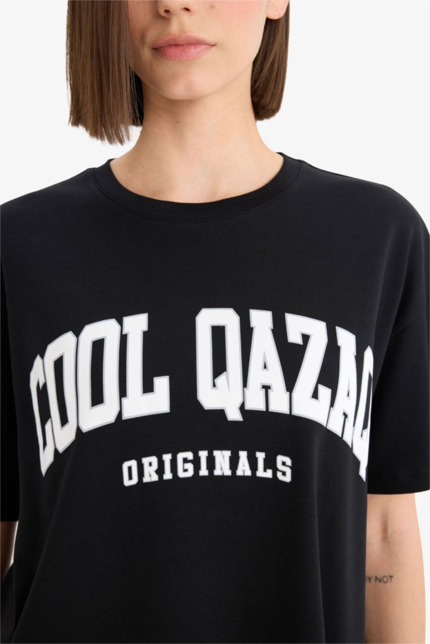 نساء أسود تيشيرت نص ردن اوفر سايز بياخة مستديرة