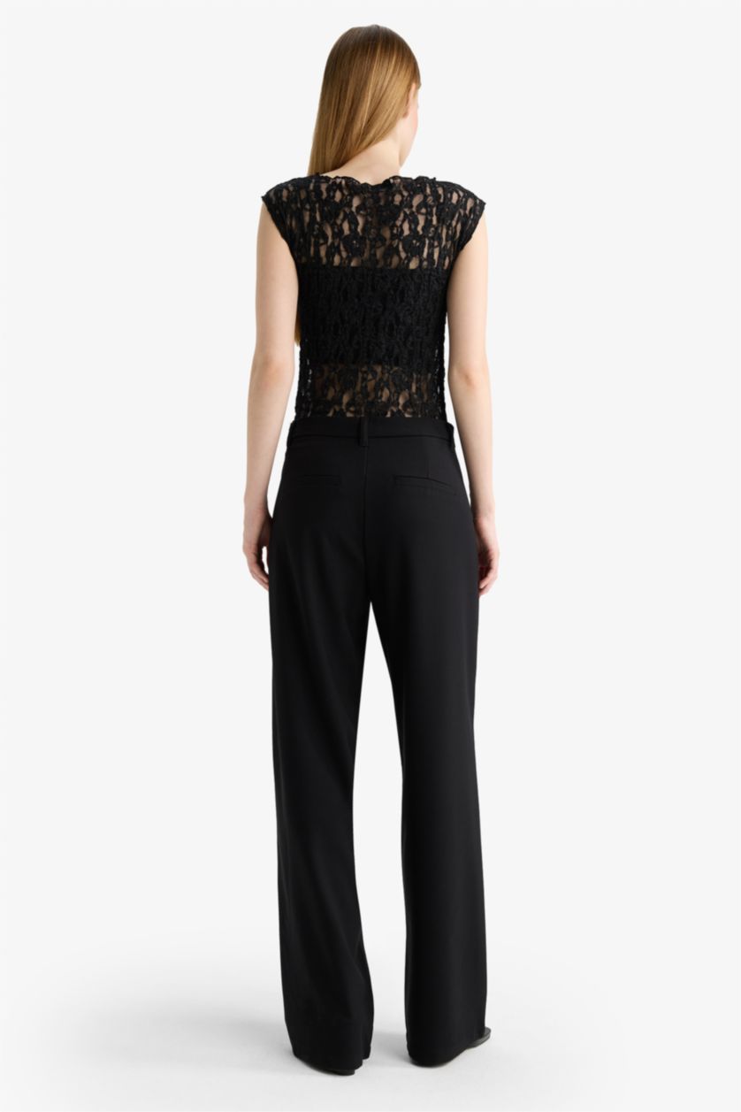 Женщины Черный Normal Waist Baggy Fit Trousers