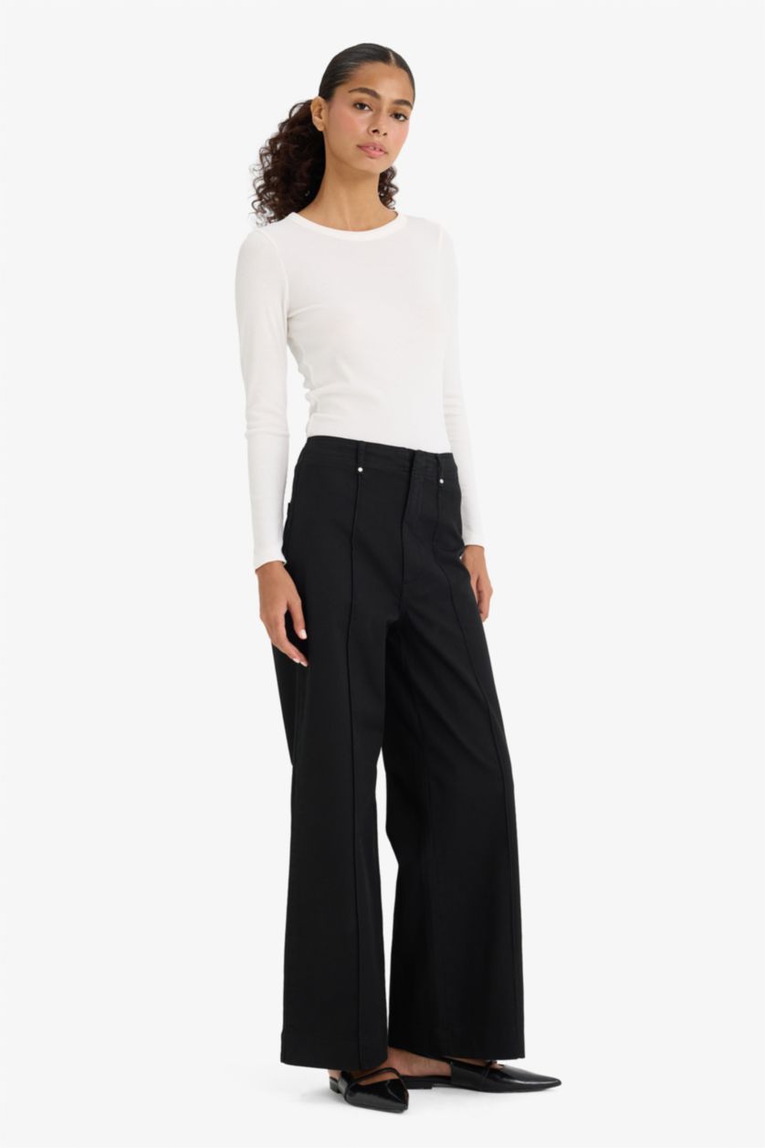 WOMAN Black Wide Leg With Pockets Gabardine Trousers
