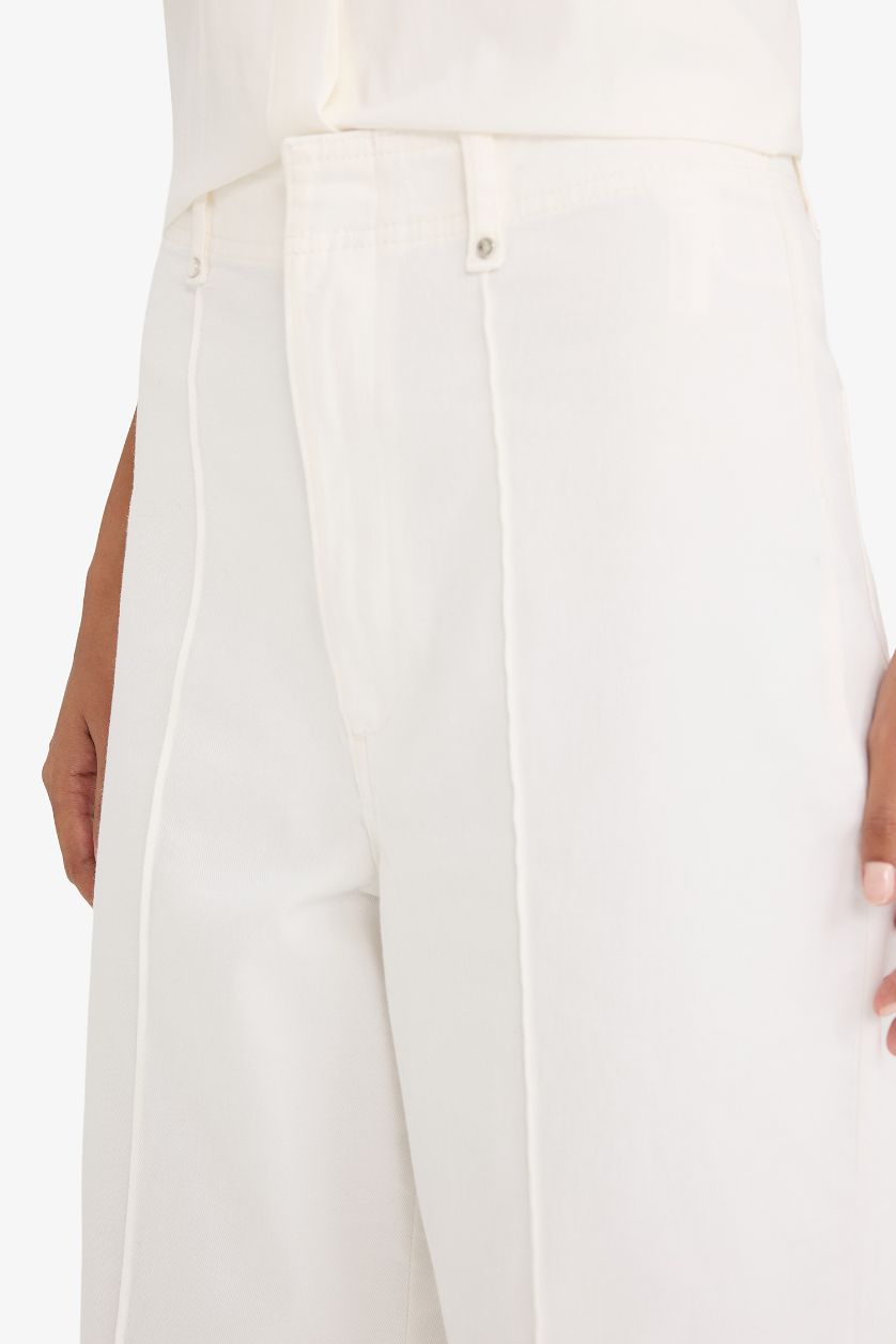 Kadın Ekru Wıde Leg Cepli Yüksek Bel Gabardin Pantolon